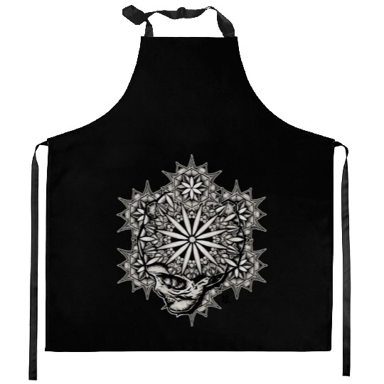 Life and Death Sacred Geometry Skull Flower Kitchen Aprons