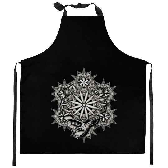 Life and Death Sacred Geometry Skull Flower Kitchen Aprons