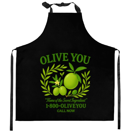 Olive You Cute Vintage Pun Graphic Kitchen Aprons