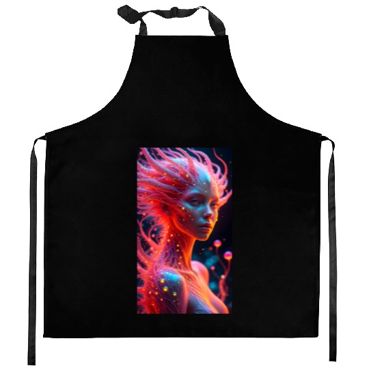 Digital Phoenix - Ethereal Woman with Etherea Ener Kitchen Aprons