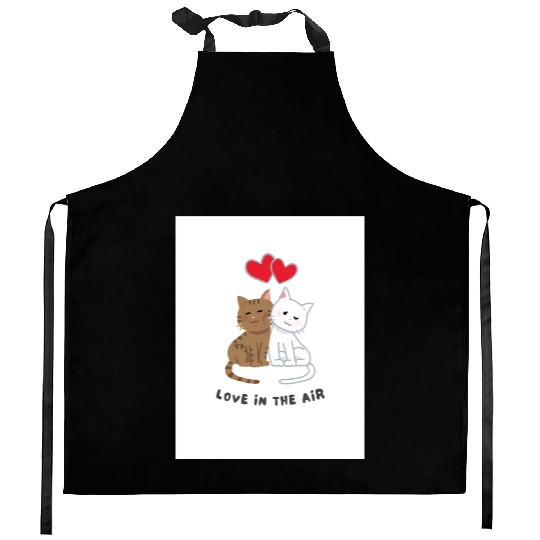 White Brown Illustrative Cat Couple Kitchen Aprons 202
