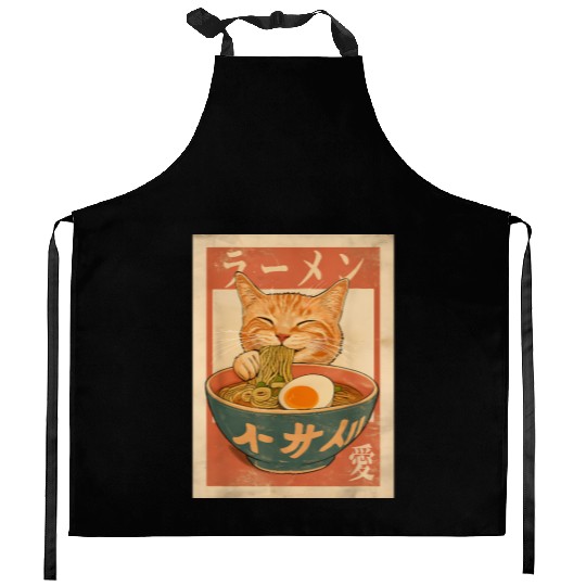 Cat Ramen Funny Japanese Vintage Kitchen Aprons