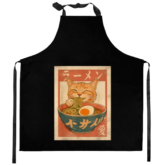 Cat Ramen Funny Japanese Vintage Kitchen Aprons