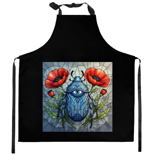 Beetle stained glass bug design vibrant poppy Kitchen Aprons