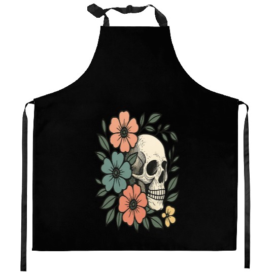 Floral Skull Bloom Kitchen Aprons