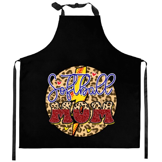 Leopard Glitter Softball Mom Lightning Kitchen Aprons