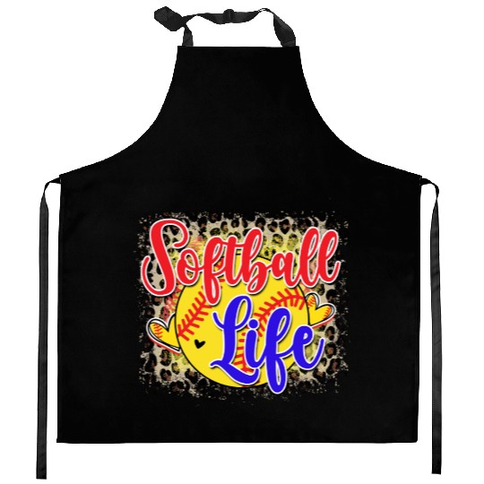 Softball Life Leopard Print Grunge Kitchen Aprons
