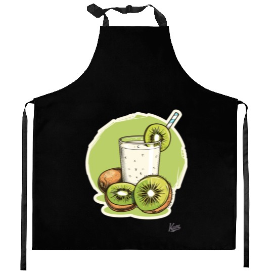 Kiwi fruit and juice with straw illustration Kitchen Aprons
