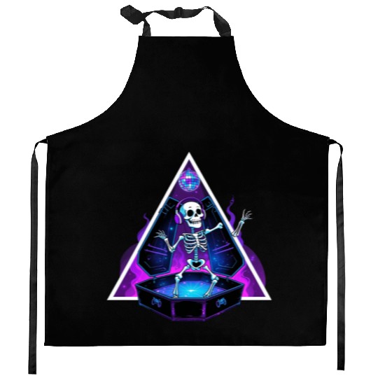 Neon Dancing Skeleton in Coffin Kitchen Aprons