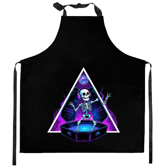 Neon Dancing Skeleton in Coffin Kitchen Aprons