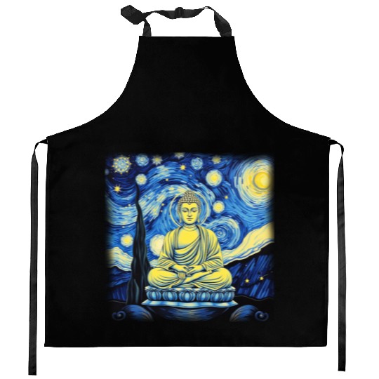 Starry Night Buddha Zen Art Inspired by Van Gogh Kitchen Aprons