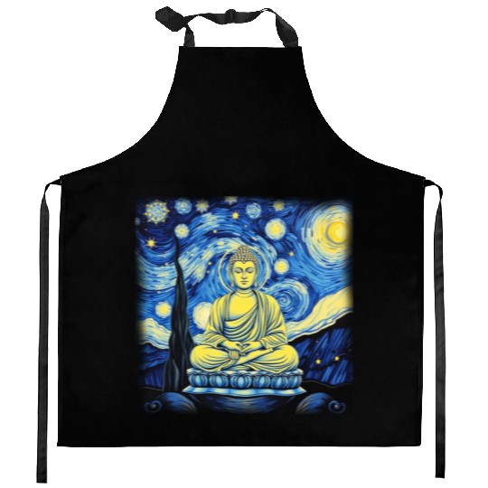 Starry Night Buddha Zen Art Inspired by Van Gogh Kitchen Aprons