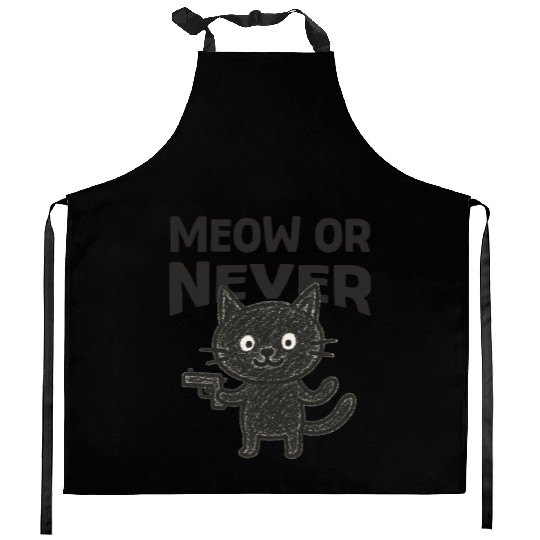 Meow or Never – Funny Black Cat Kitchen Aprons