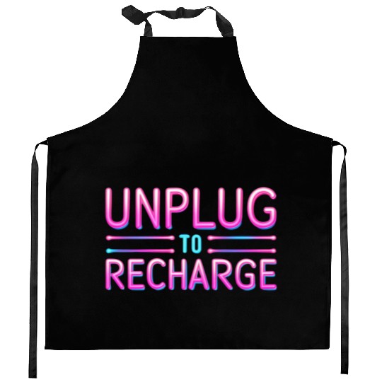 Unplug to Recharge – Neon Light Tech Detox Quote Kitchen Aprons