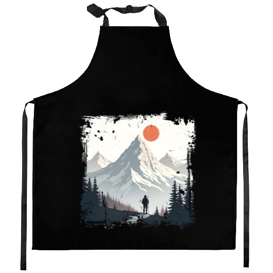 Serene Mountain Wilderness Scene Kitchen Aprons