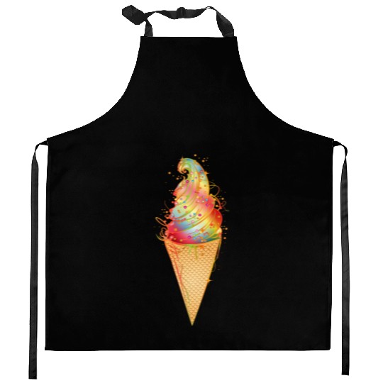 Artfully decorated ice cream in a waffle cone Kitchen Aprons