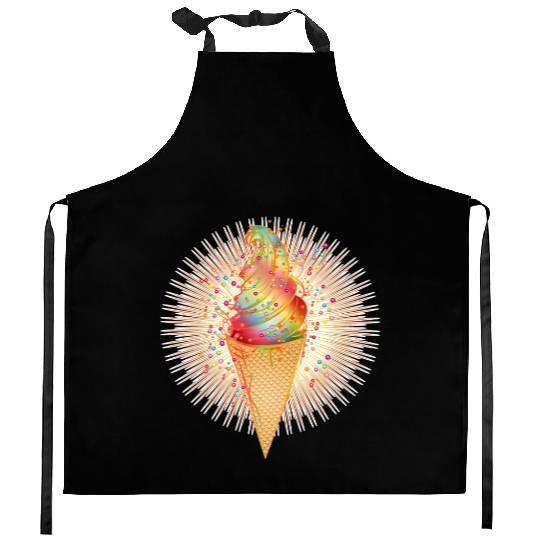 Artfully decorated ice cream in a waffle cone Kitchen Aprons