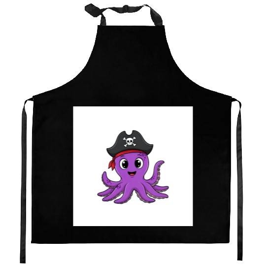 Friendly Octopus Pirate Kitchen Aprons -Cute Ocean Animal
