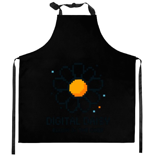 Digital Daisy Pixel Art Kitchen Aprons