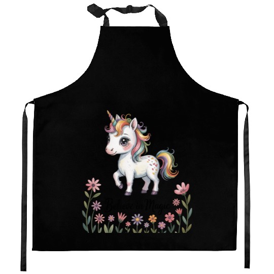 Believe in Magic – Cute Rainbow Unicorn Fantasy Kitchen Aprons
