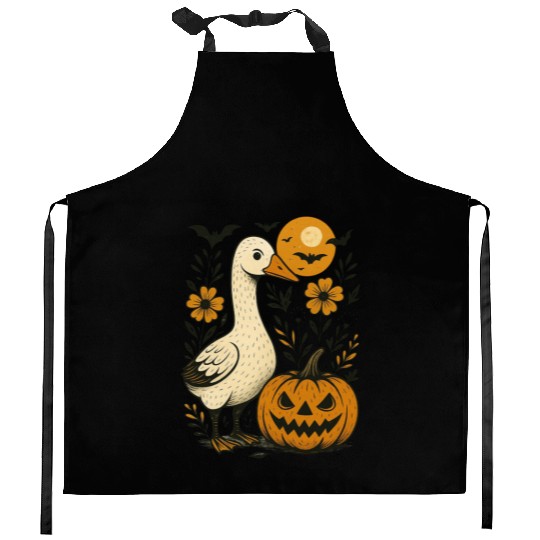 Goose Halloween Fall Silly Goose Boho Flower Kitchen Aprons