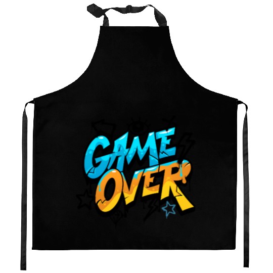 Blue and Yellow Graffiti Game Over Kitchen Aprons 2025