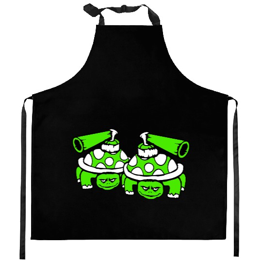 2 turtles shell gun shooting war attack tank team Kitchen Aprons