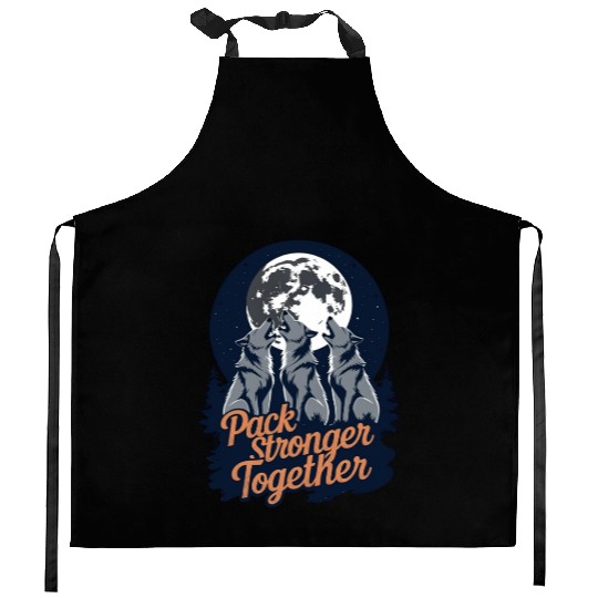 Pack Stronger Together – Howling Wolves Under Moon Kitchen Aprons