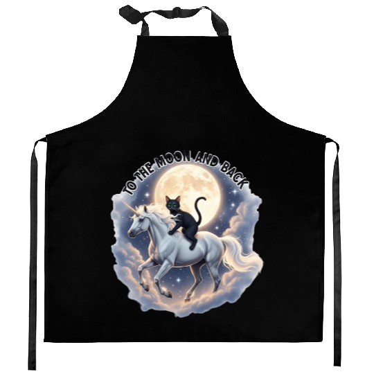 To the Moon and Back Cat Unicorn Fantasy Magic Cat Kitchen Aprons