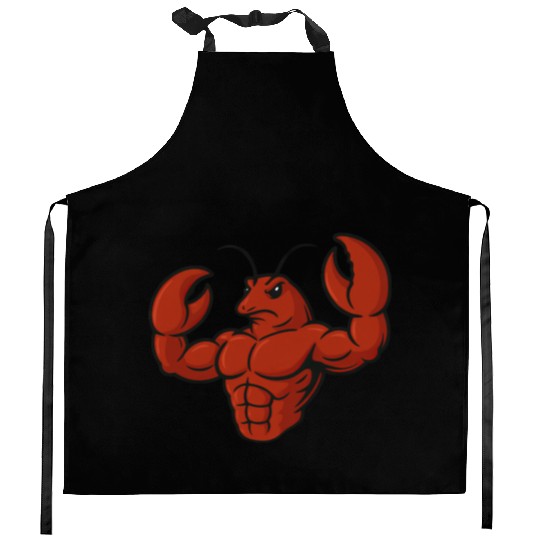 Crab lobster fitness workout cartoon strong biceps Kitchen Aprons
