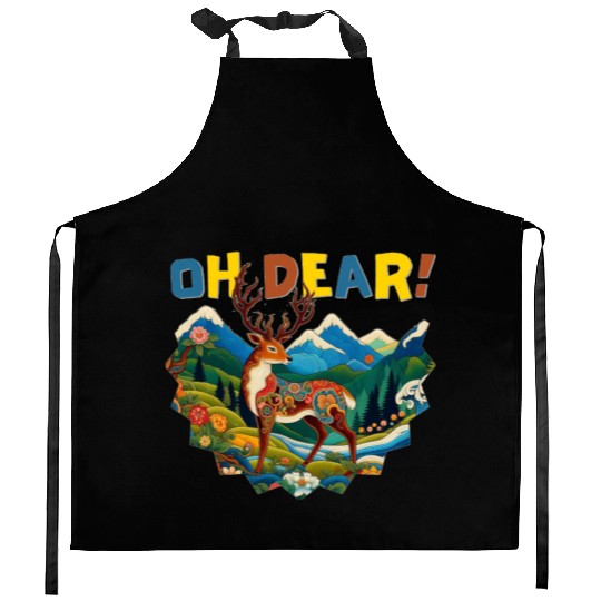 Oh-Dear-Wanderlust-Deer-in-Jungle-Tibetan-Folk-Art Kitchen Aprons