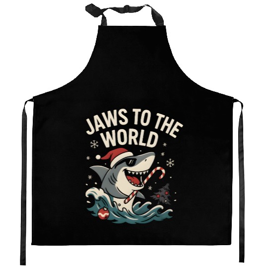 Jaws to the World – Christmas Shark Attack Kitchen Aprons