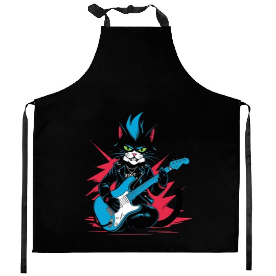 Rockstar Cat – Meow & Roll! Kitchen Aprons