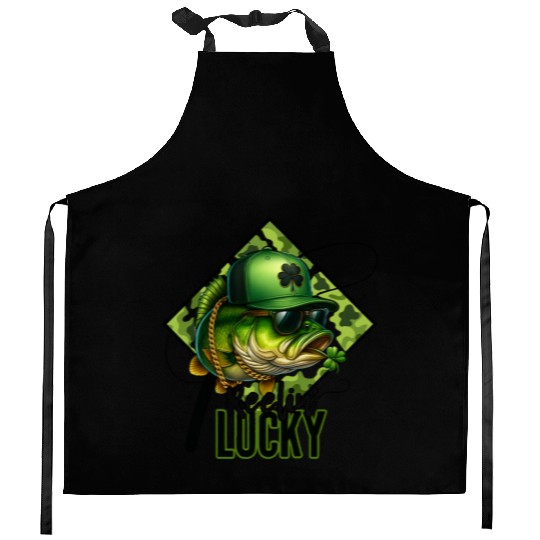 Reelin' Lucky Bass Fish Kitchen Aprons