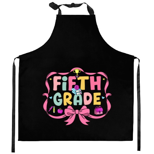 Preppy Back To School 5th Grade Coquette Bow Girls Kitchen Aprons