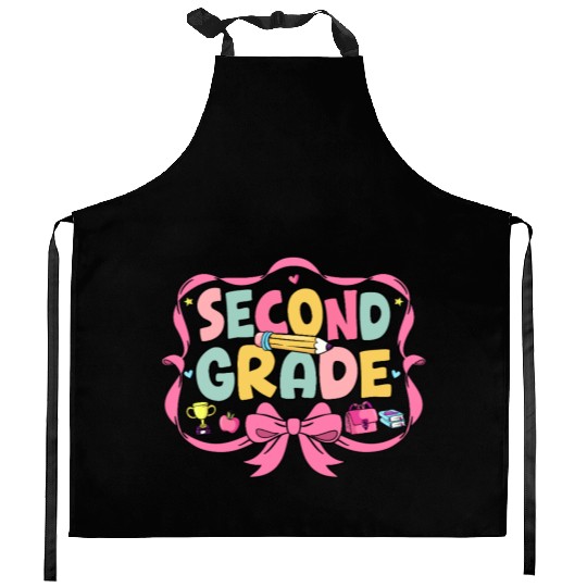 Preppy Back To School Second Grade Coquette Bow Kitchen Aprons