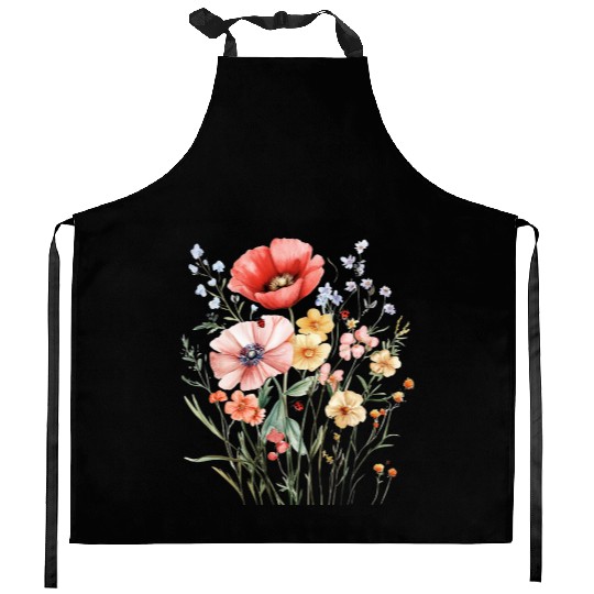 Watercolor Wildflower Bouquet Kitchen Aprons