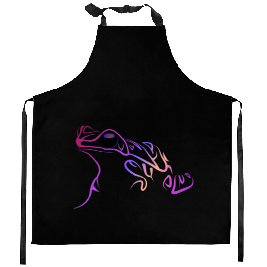 Neon Geometric Frog Illustration Kitchen Aprons