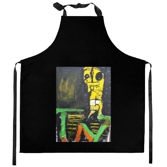 Abstract Yellow Figure with LUV Text Kitchen Aprons