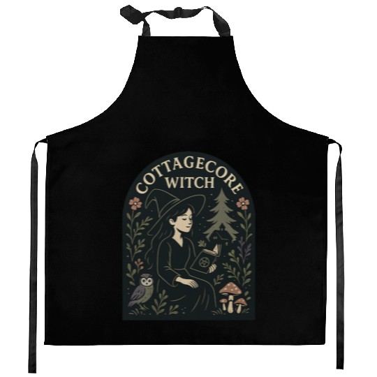 Cottagecore Witch Herbalist Illustration Kitchen Aprons