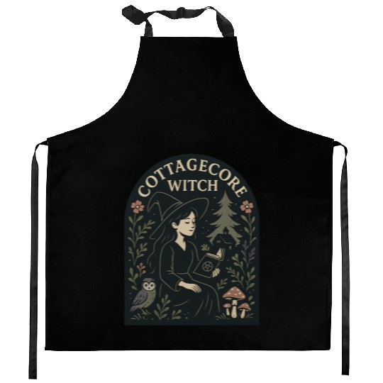 Cottagecore Witch Herbalist Illustration Kitchen Aprons