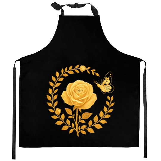 Golden Rose with Butterfly Frame Kitchen Aprons