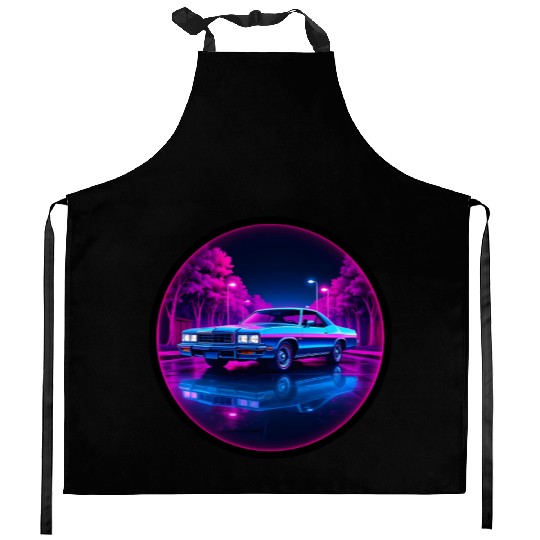 Retro Neon Car 80s Aesthetic Night Design Kitchen Aprons