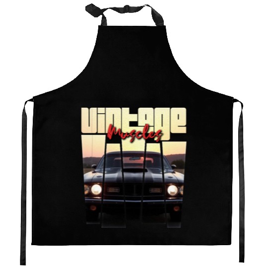 Vintage Muscle Car Sunset Poster Retro American Kitchen Aprons