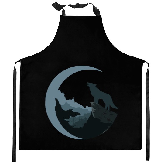 Wolf Moon Silhouette Kitchen Aprons
