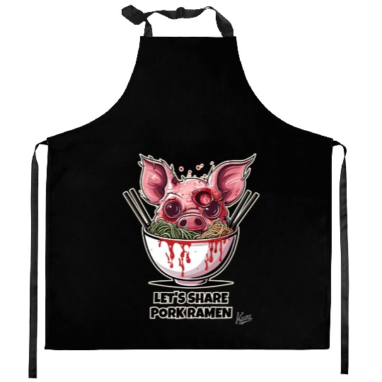 Zombie Pig in Ramen Bowl Horror Food Art Kitchen Aprons