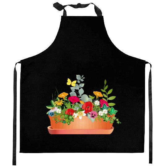 Colorful floral splendor in a flower box Kitchen Aprons