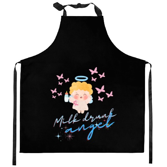 Whimsical Angel with Milk Bottle Design Kitchen Aprons