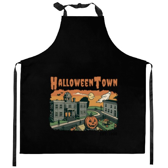 Halloweentown Spooky Sunset Scene – Vintage Hallow Kitchen Aprons