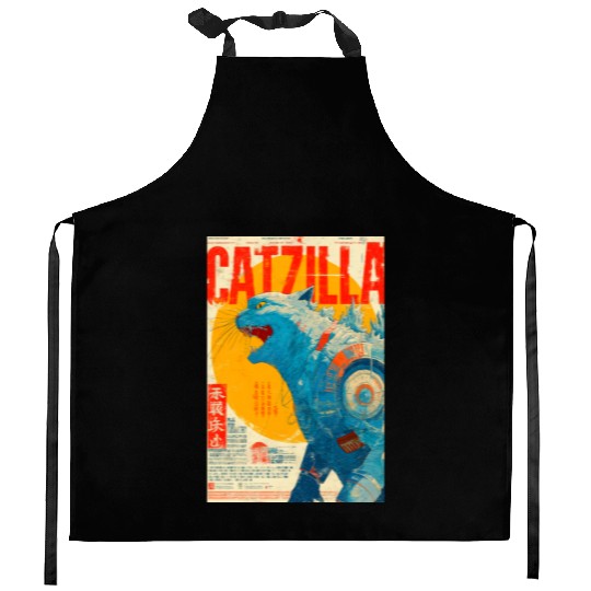 Catzilla Retro Movie Poster Kitchen Aprons